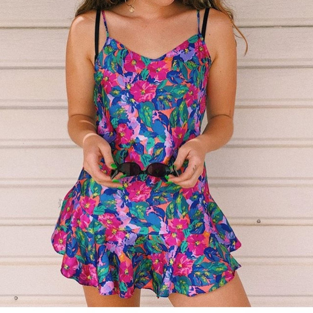 💐Vintage Floral Satin Slip Dress 💐